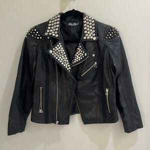 NEW Genuine Leather Studded Biker Jacket - Size Small